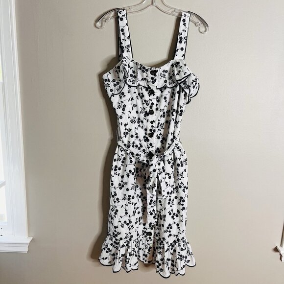 Ann Taylor Dresses & Skirts - Ann Taylor Size Medium White Eyelet Navy Ruffle Dress Button Front